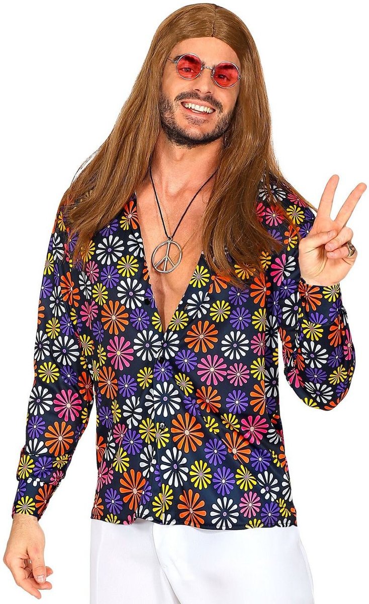 Hippie Kostuum | Shirt Vol Madeliefjes Hippie Man | Large / XL | Carnaval kostuum | Verkleedkleding